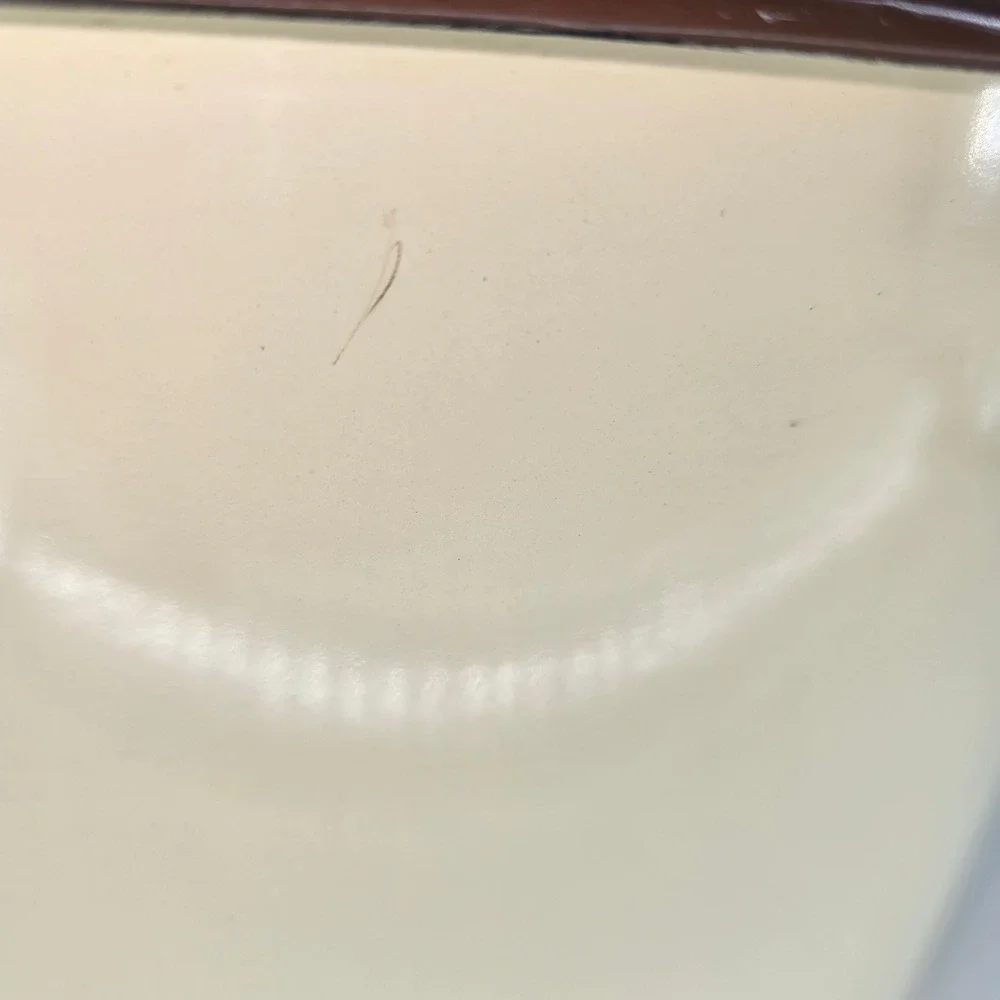 Vintage Enamelware Stock Pot Cream Brown Enamel Large Soup Pot with Lid 10.5in‎